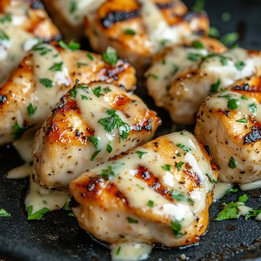 Grilled Chicken Bites with Creamy Garlic Sauce